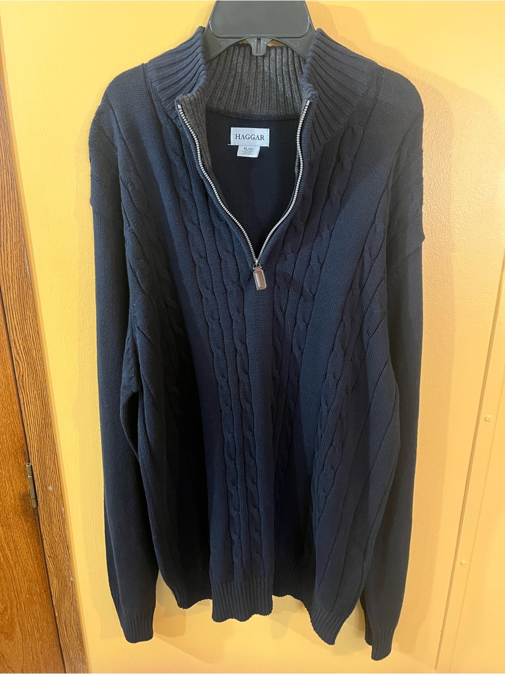 Haggar Navy Cable Knit Quarter-Zip Sweater Size XL